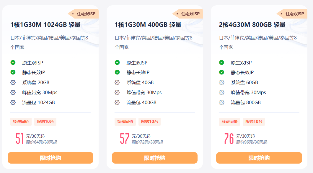 UCloud 超值双ISP静态住宅IP型VPS -日/泰/菲/英/美/德等