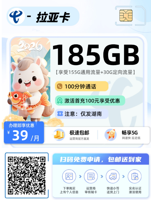 2026年(最新)湖南流量卡推荐高性价比，联通移动电信广电卡，每日更新